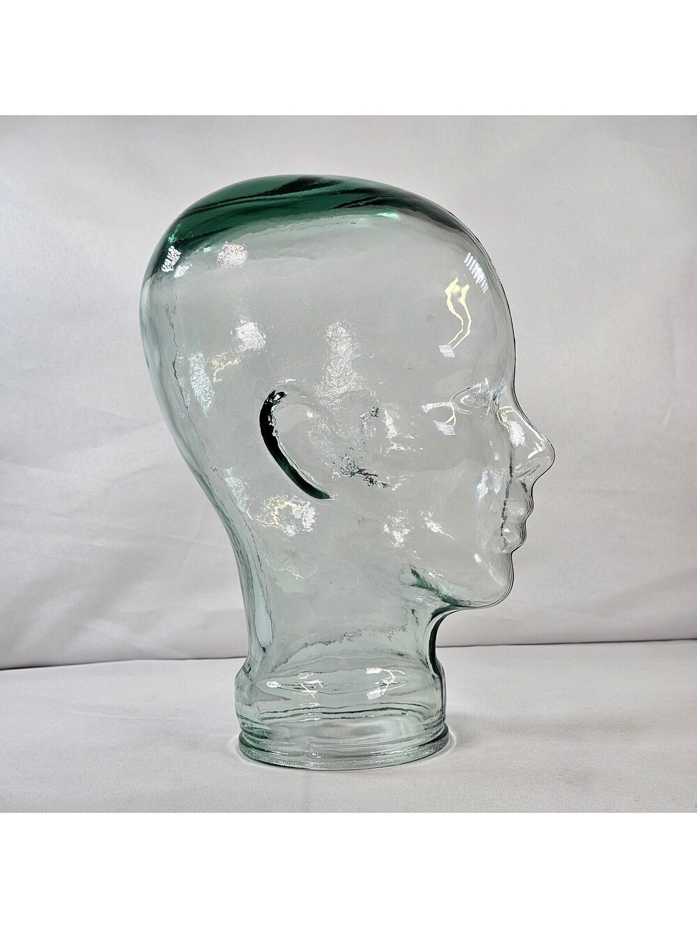 Vintage Light Green Glass Mannequin Head Life Size Hat Wig Display Stand 11.5in - Picture 8 of 9